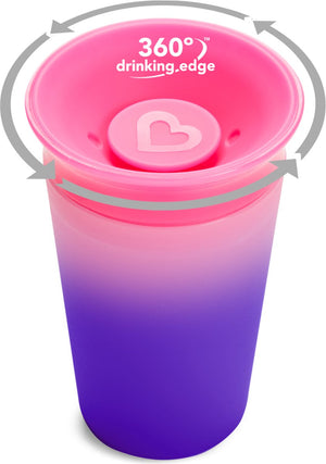 Munchkin miracle anti-lek 360° drinkbeker - sippy cup - veranderd van kleur - warmtegevoelig - oefenbeker voor baby en kind - 266ml - roze paars