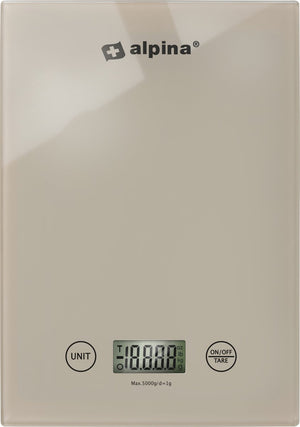 Alpina keukenweegschaal digitaal - weegschaal keuken in gr, lb, oz en ml - precisie weegschaal met tarra functie - keuken accessoires - 22 x 15,5 cm - beige