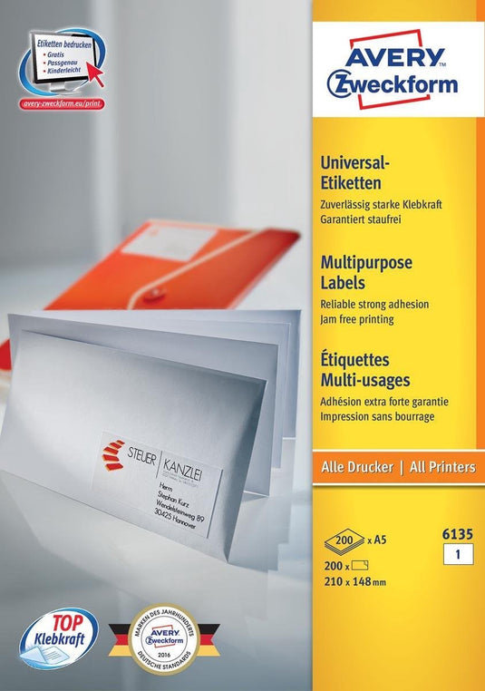 Avery zweckform etiket avery ilk 210x148mm op - a5 vel wit doos 200 vel 1 et.