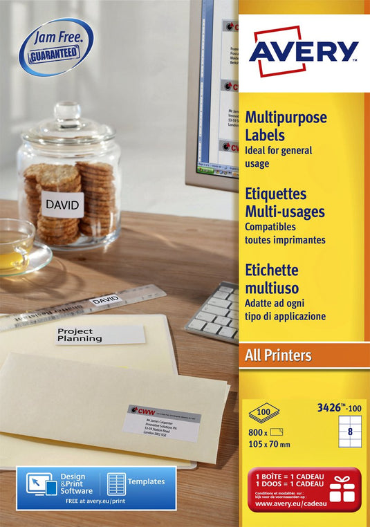 Merkloos sans marque avery afneembare etiketten, wit, 96,0 x 63,5 mm, afneembaar