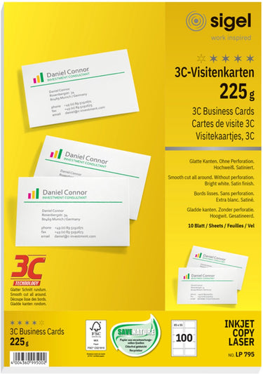 Sigel visitekaartjes lp795 a4 225 g m² mat wit 10 vellen