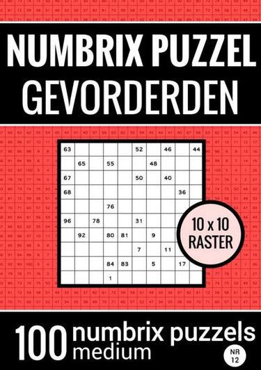 Merkloos sans marque numbrix puzzel medium voor gevorderden - puzzelboek met 100 numbrix puzzels - nr.12