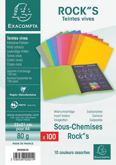 Exacompta rock''s 80 - pak van 100 inlegmappen 22x31cm voor a4 - geassorteerd - 800001e