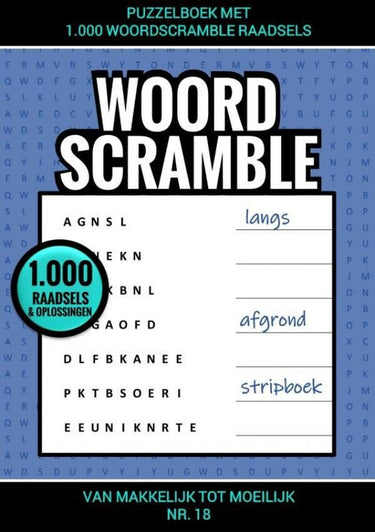 Merkloos sans marque puzzelboek met 1.000 woord scramble raadsels - nr. 18