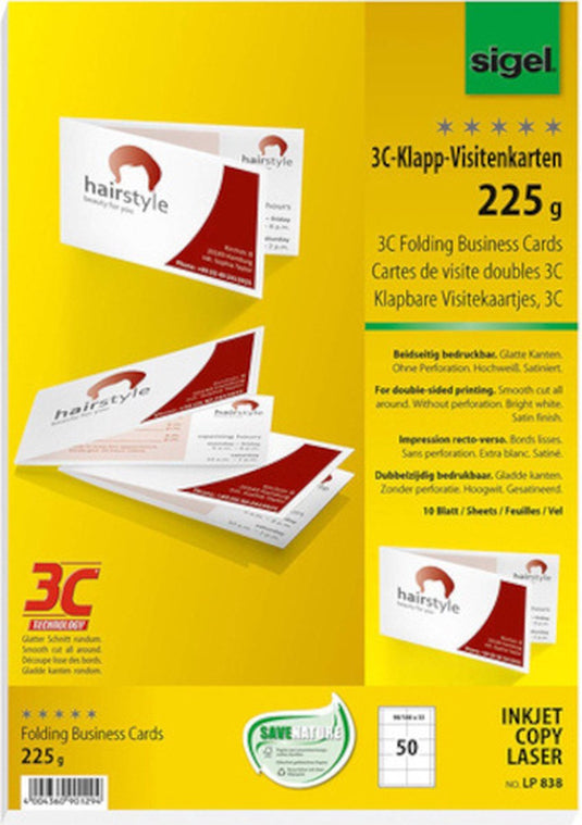 Sigel - visitekaartjes - wit - 180x55mm - 225 gram - 50 stuks - si-lp838