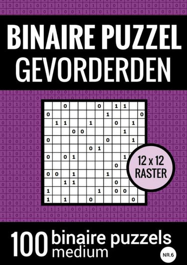 Merkloos sans marque binaire puzzel medium voor gevorderden - puzzelboek met 100 binairo's - nr.6