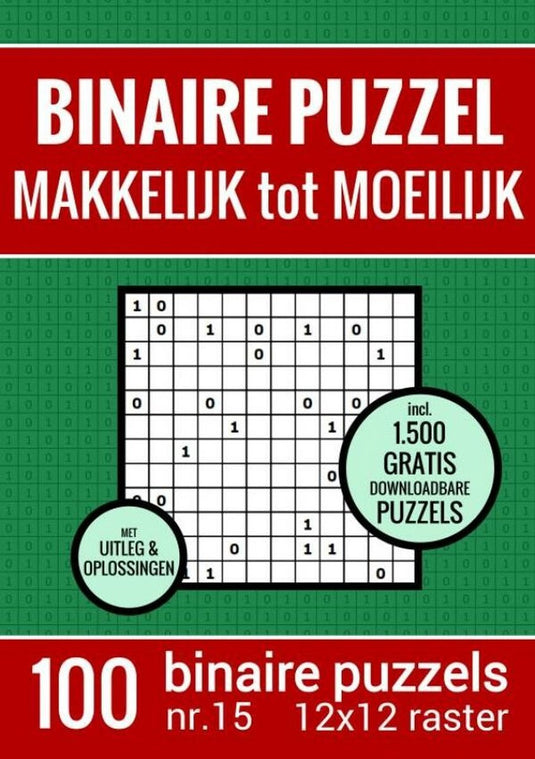 Merkloos sans marque kerst cadeau - binaire puzzel - makkelijk tot moeilijk - puzzelboek met 100 binairo's - nr.15