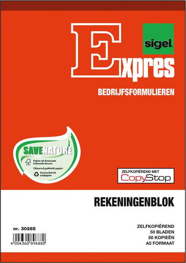 Sigel expres kas- en kwitantieformulieren rekeningblok, a5, 2x50 vel (krimp 5 stuks)
