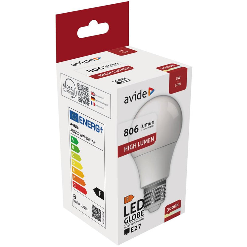 Afbeelding laden in galerijviewer, Avide led globe lampa60 8w e27 fitting 3000 kelvin warmwit 806 lumen a+
