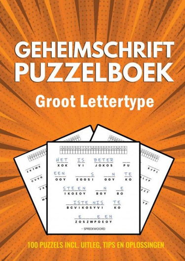 Merkloos sans marque geheimschrift puzzelboek - groot lettertype - 100 puzzels - incl. uitleg, tips en oplossingen