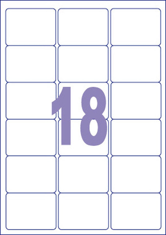 Kangaro etiket - universele etiketten - inkjet laser kopieer - 63,5x46,6mm - 100 vel - 18 stickers per vel - k-6346