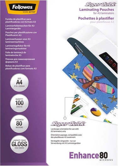 Fellowes lamineerhoezen enhance a4 - glanzend - 80 micron - 100 stuks