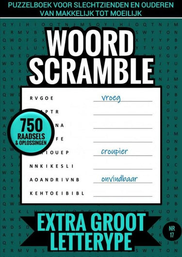 Merkloos sans marque puzzelboek voor slechtzienden en ouderen, van makkelijk tot moeilijk - woord scramble - extra groot lettertype - nr. 17