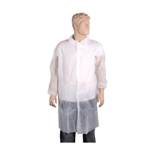 Non woven bezoekersjas met drukknopen l wit (50 stuks)