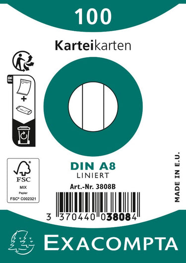 Exacompta 1x pak 100 steekkaarten in folie - bristol gelijnd niet geperforeerd 55x74mm, wit