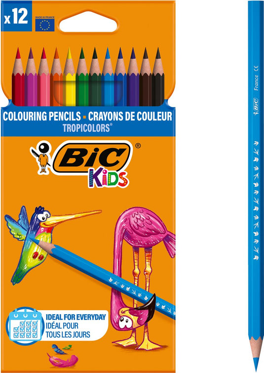 Bic kids tropicolors kleurpotloden met brede punt (2,9 mm) - diverse kleuren - doos van 12