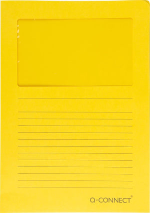 Q-connect l-map met venster | 120 g m² | a4 | pak van 100 stuks | geel