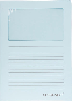 Q-connect l-map met venster | 120 g m² | a4 | pak van 100 stuks | lichtblauw