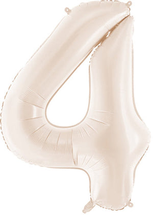 Partydeco fluwelen folieballon cijfer 4 in beige 86cm