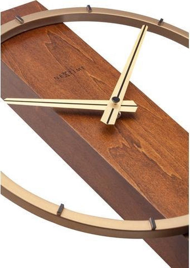 Nextime carl small – tafelklok wandklok – 34 × 27 cm – hout staal – bruin