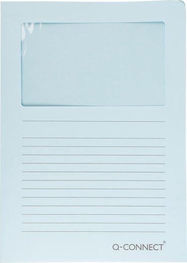 Q-connect l-map met venster | 120 g m² | a4 | pak van 100 stuks | lichtblauw
