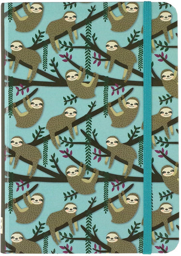 Peter pauper compacte notitieboek - sloths blue - met elastieksluiting - 13x18 cm