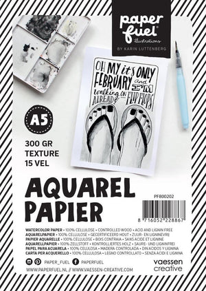Paperfuel aquarelpapier - a5 - 300 g m² - 15 vellen - textuur - wit