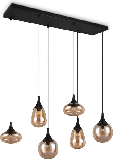 Trio lumina - hanglamp - zwart - excl. 6x e14 40w - aanpasbaar in hoogte - amber glas