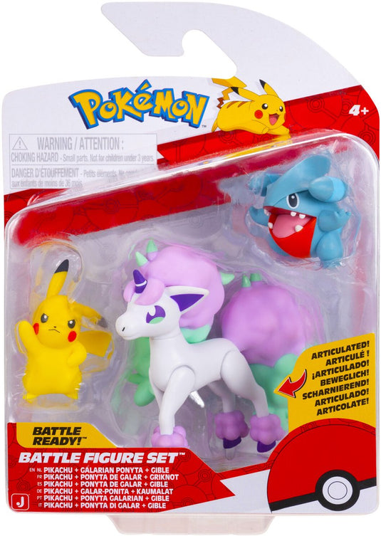 Jazwares pokémon - battle figure set (3pk: gible, pikachu