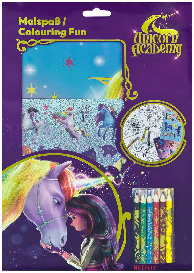Afbeelding laden in galerijviewer, Undercover unicorn academy kleurset met stickers en potloden
