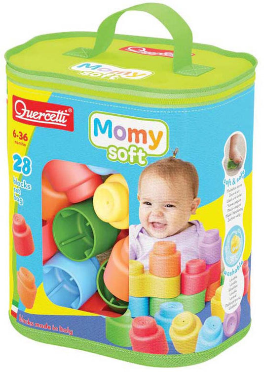 Quercetti bouwblokken momy soft - 28 stuks - kleurrijk baby speelgoed.