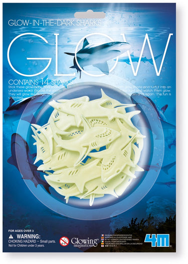 4m glow in the dark stickers - haai - creatief speelgoed - 14 haaien - muurdecoratie kids - 3+
