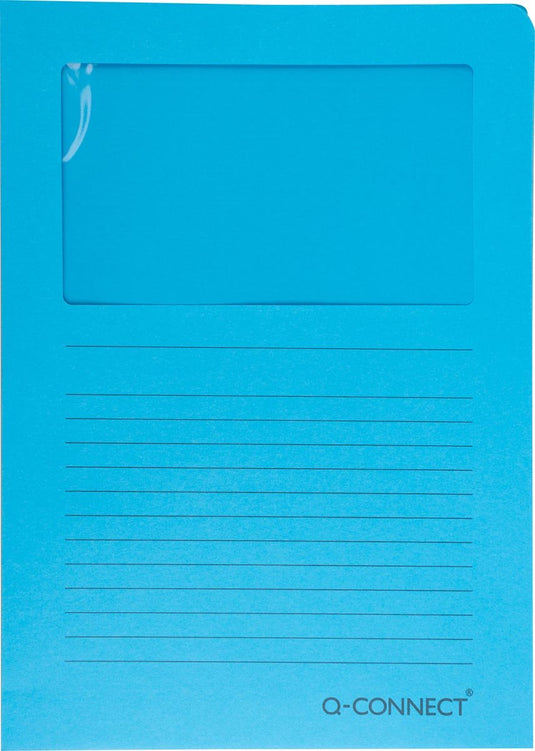 Q-connect l-map met venster | 120 g m² | a4 | pak van 100 stuks | blauw