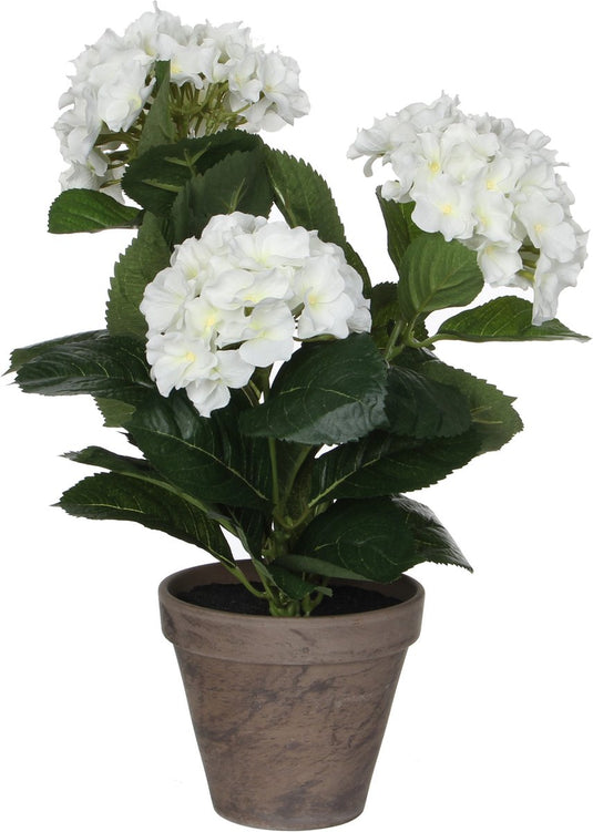 Mica decorations - hortensia kunstplant in bloempot stan - h40 x ø35 cm - wit
