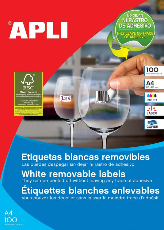 Apli afneembare witte etiketten formaat 97 x 424 mm (b x h) 1.200 stuks 12 per blad (3057)