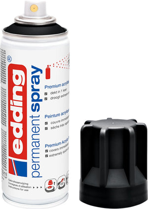 Edding 5200 spuitverf in spuitbus - diepzwart mat - 1 stuk - 200 ml verf - direct dekkend – 0,7-1 m2 oppervlak - acrylverf voor het lakken en versieren van glas, metaal, hout, keramiek, kunststof, canvas - permanent spray, verfspray
