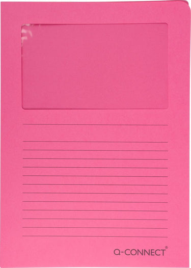 Q-connect l-map met venster | 120 g mâ² | a4 | pak van 100 stuks | roze