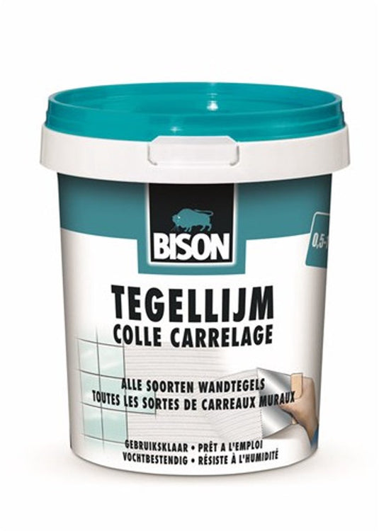 Bison tegellijm emmer 4 kg, voor alle soorten wandtegels, vochtbestendig, makkelijk verwerkbaar, oplosmiddelvrij