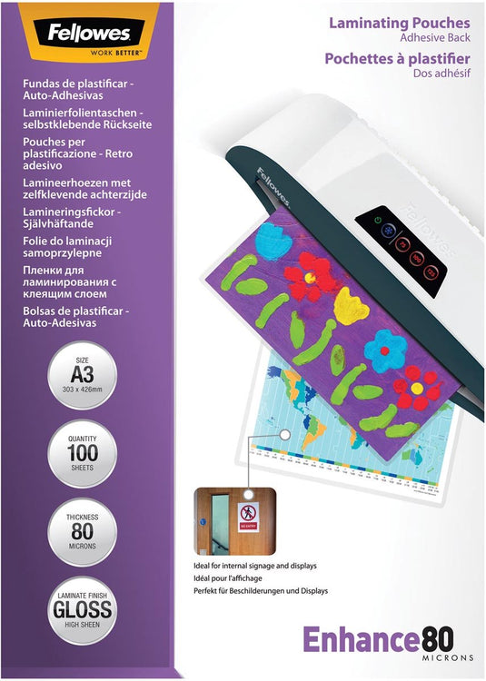 Fellowes lamineerhoezen a3 - zelfklevende achterkant - 80 micron - 100 stuks