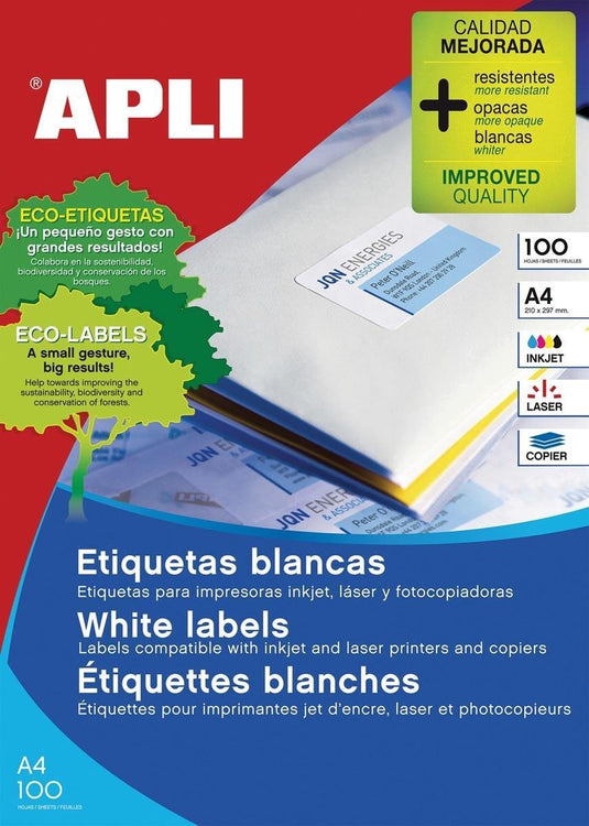 Apli 01280 witte etiketten - 100x4 stuks - formaat 105x148 mm - rechte hoeken