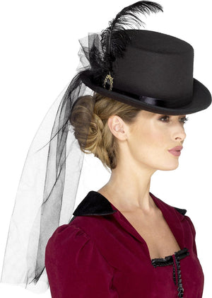 Smiffys smiffy's - steampunk hoge hoed met sluier voor vrouwen