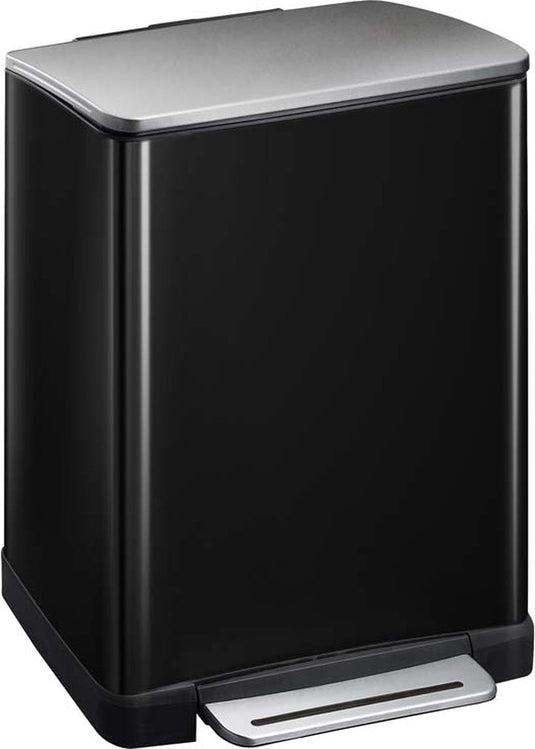 Eko - e-cube recycling pedaalemmer 28+18 liter - stainless steel plastic - zwart glanzend, mat rvs - prullenbak