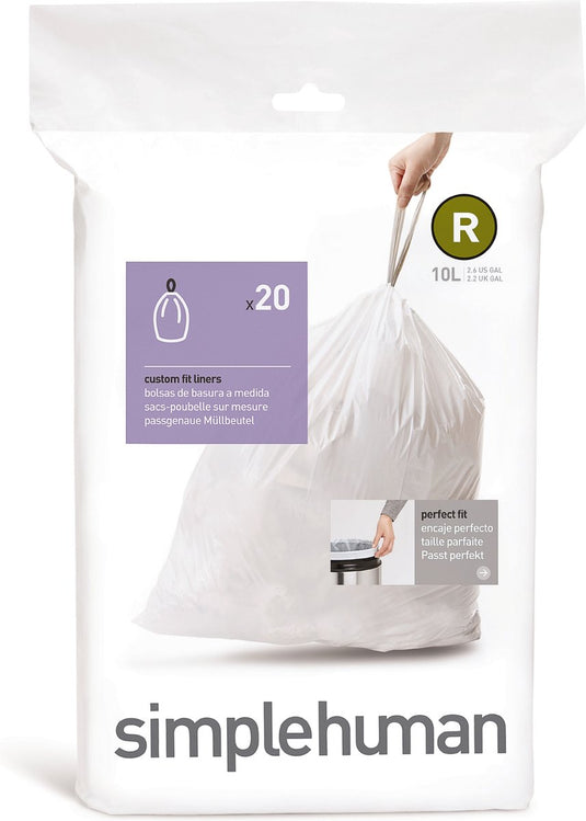 Simplehuman code r afvalzakken - 10 liter - 20 stuks - met trekband - wit