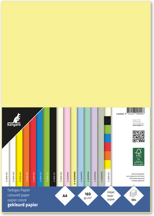 Kangaro papier - a4 - 160 gram fsc - pak 50 vel - pastel geel - k-0039p002
