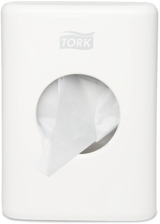 Tork 566000 dispenser damesverbandzakjes wit 36x140x100mm per stuk sanitary towel bag dispenser (566000)