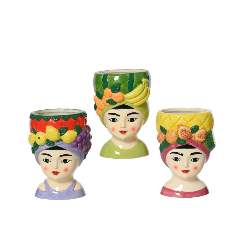 Chargez l'image dans la visionneuse de la galerie, Decoris bloempot vrouw met fruit dolomiet 8,5x8,5x13,5cm 3 assorti
