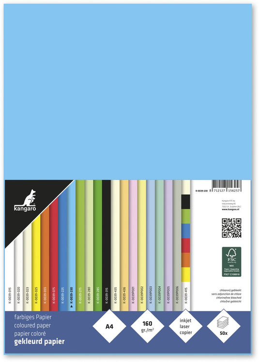 Kangaro papier - a4 - 160 gram fsc - pak 50 vel - azuurblauw