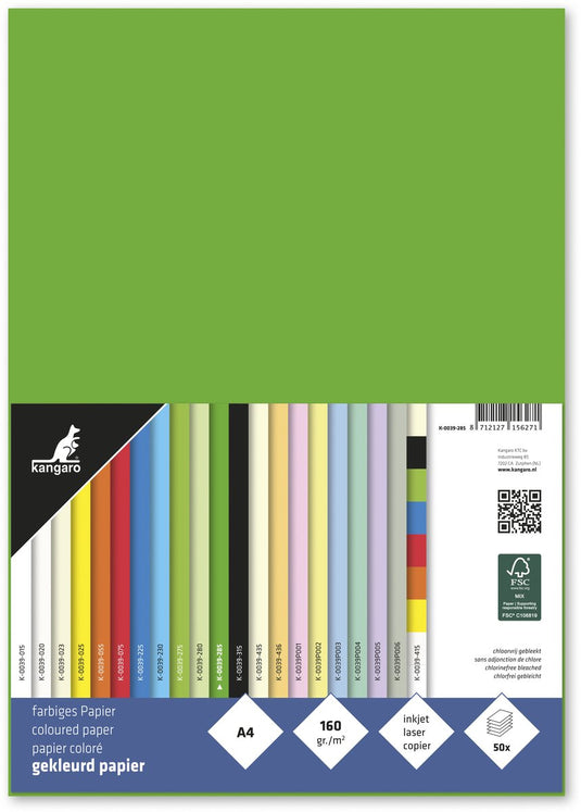 Kangaro papier - a4 - 160 gram fsc - pak 50 vel - helgroen