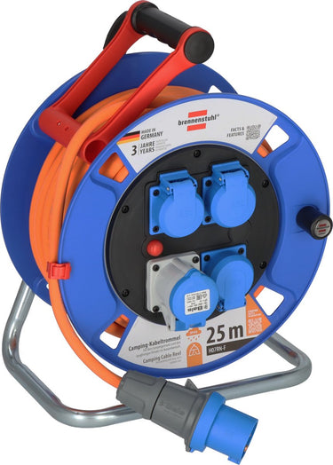Brennenstuhl camping kabelhaspel 25m garant cee ip44 (cee haspel met h07rn-f 3g2,5-kabel in oranje, kabelhaspel voor permanent gebruik buitenshuis ip44, made in germany)