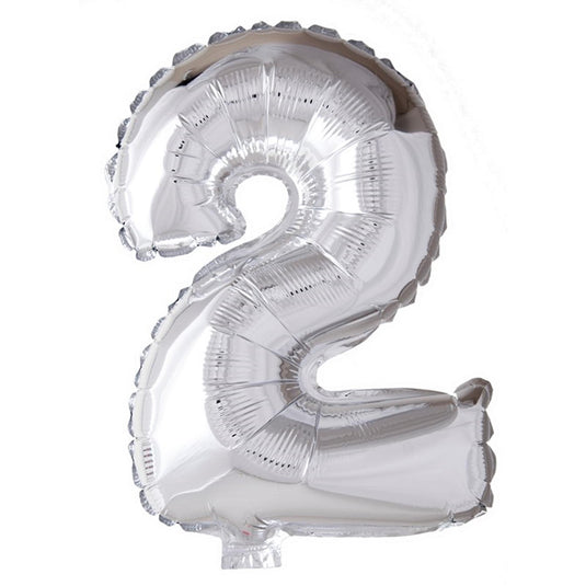 Globos cijfer ballon nummer '2' zilver folie 40cm geschikt voor helium